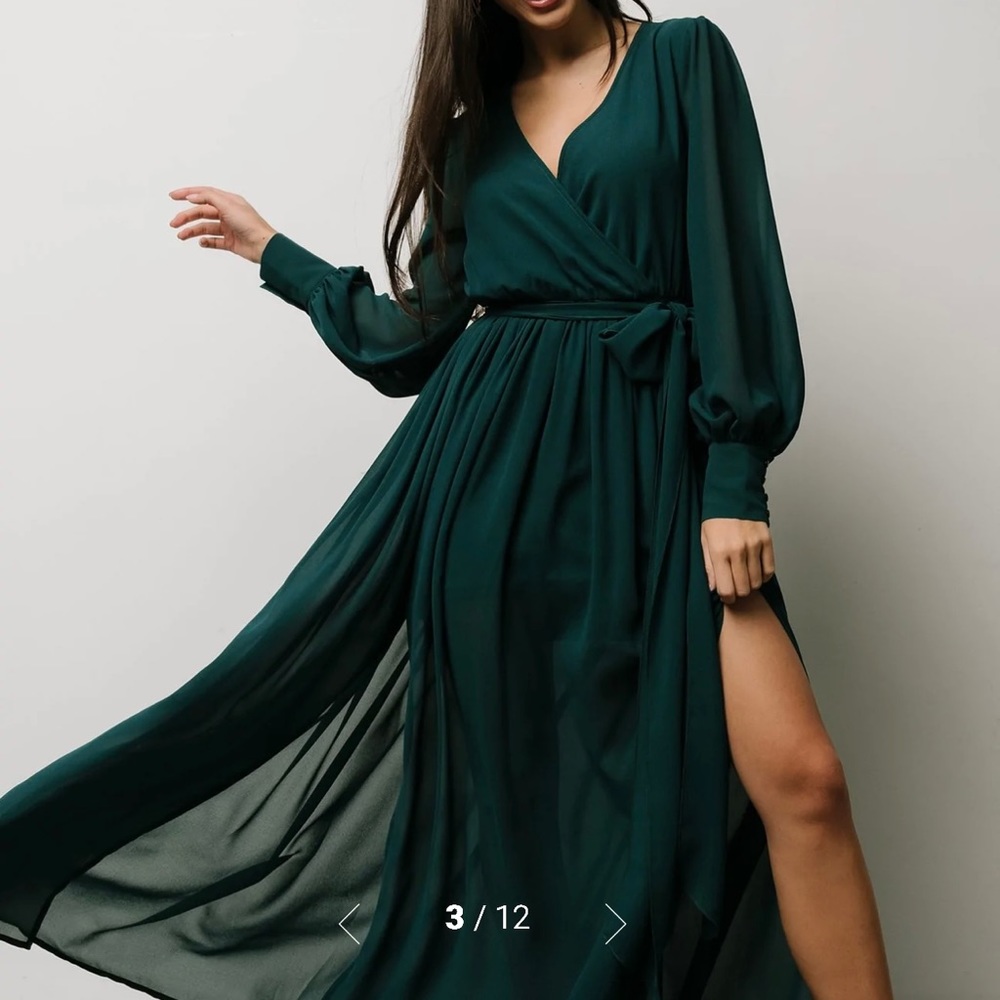 Celine Maxi Dress Hunter Green LG & XL Long Sleeve V-Neck